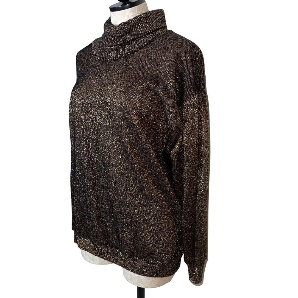 Christian Dior Loungewear Vintage Sweater Size Medium Brown Metallic Turtle Neck - Picture 2 of 12